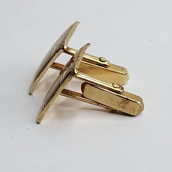 Vintage Goldtone Square Cufflinks Criss Cross Argyle Lines Brushed Center - Picture 2 of 2